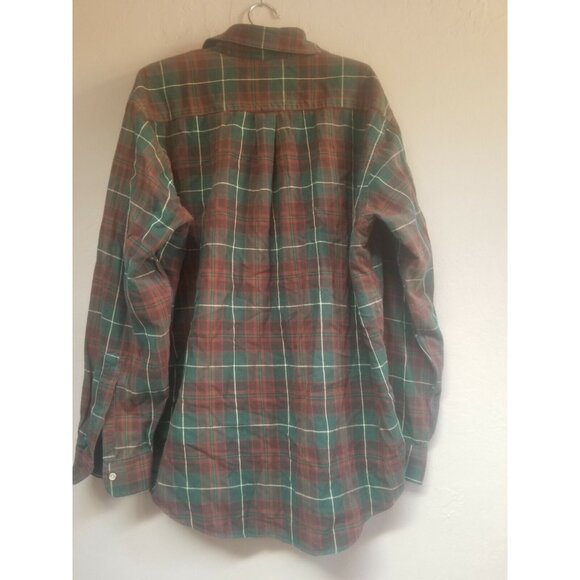 Viyella Mens Button Down Top Large Roll-Tab Long Sleeves Plaid Red Green - Picture 2 of 6